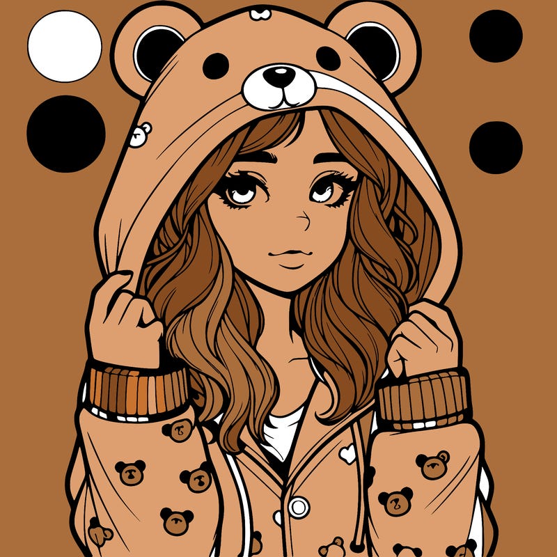 realistic girl in a animal pjs hoodie