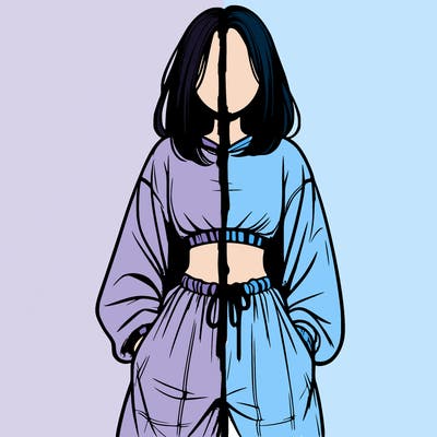 realistic girl faceless with baggy pants and a crop top