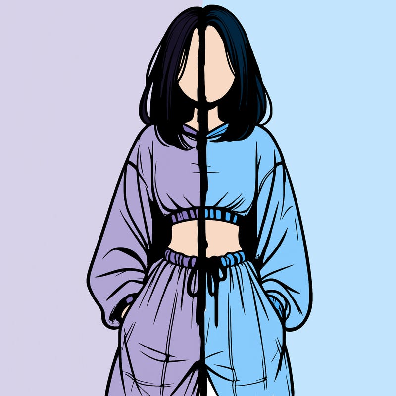 realistic girl faceless with baggy pants and a crop top