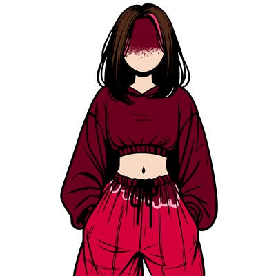 realistic girl faceless with baggy pants and a crop top
