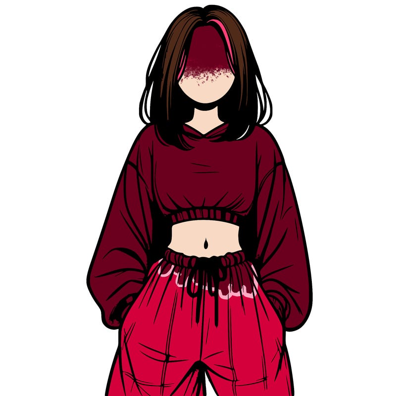realistic girl faceless with baggy pants and a crop top