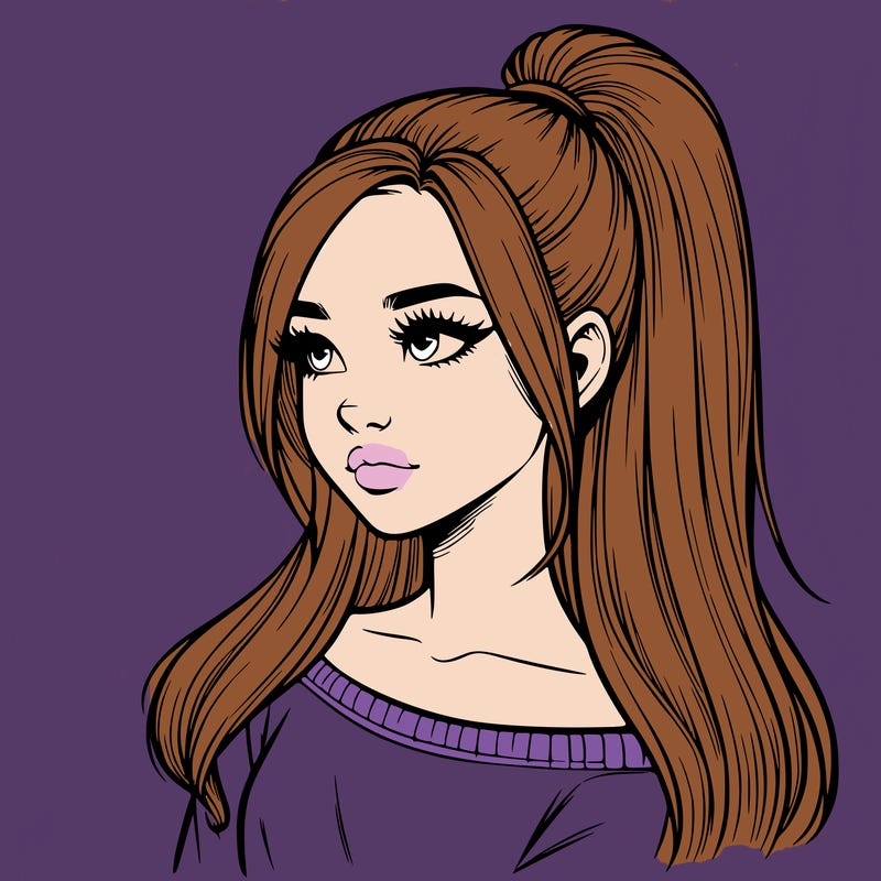 realistic girl with a high ponytail