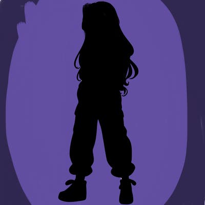 girl in baggy pants crop top and long hair