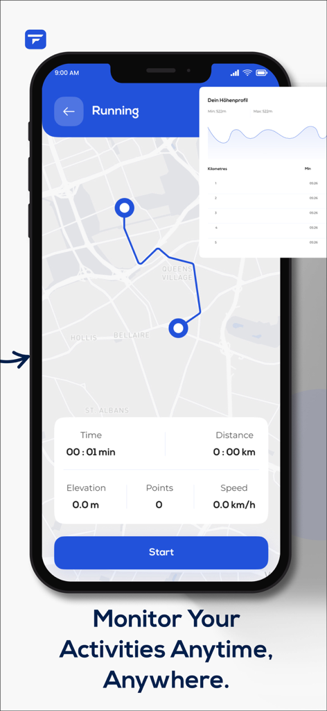 Teamfit - train as a team - Teamfit app interface showing a running activity tracker with a GPS map and workout statistics