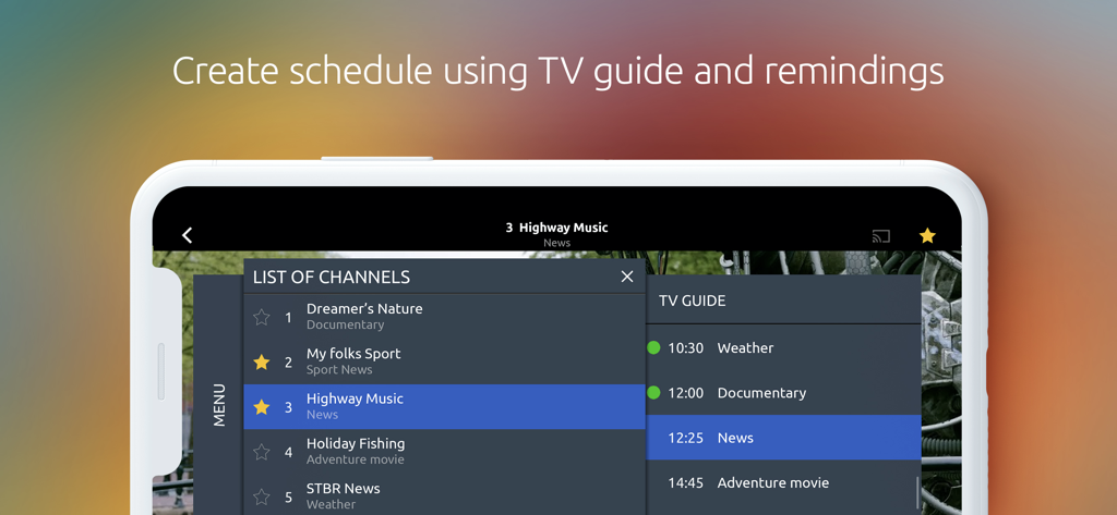 StalkerTV - Interfaccia dell'app StalkerTV che mostra un elenco di canali e il programma della guida TV su uno smartphone
