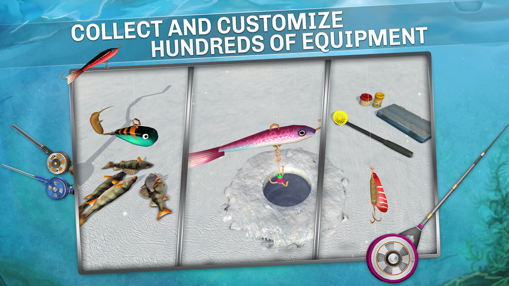 Ice Lakes - A variety of customizable ice fishing lures rods and gear in the Ice Lakes simulator