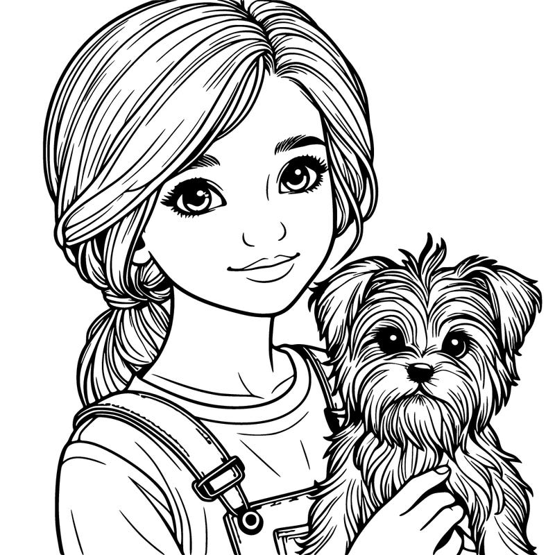 realistic girl with a realistic small dog