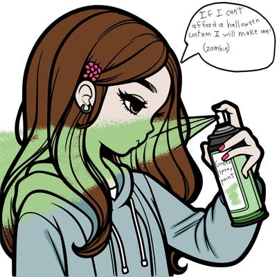 a realistic girl spray painting