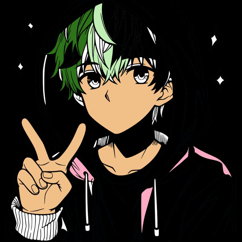 teenage manga boy in a hoodie, doing ✌