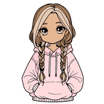 a realistic girl with a oversized hoodie and she has braids
