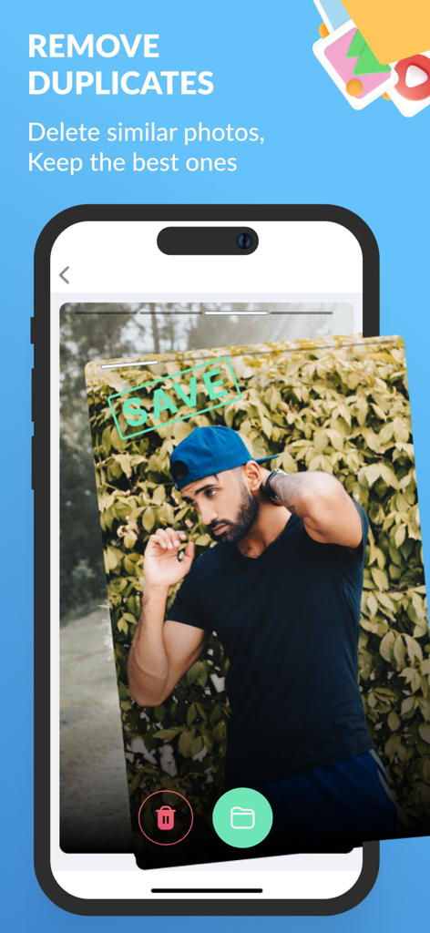 Cleaner Pro - Cleanup - Cleaner Pro app interface showing the remove duplicates feature to delete similar photos and save storage
