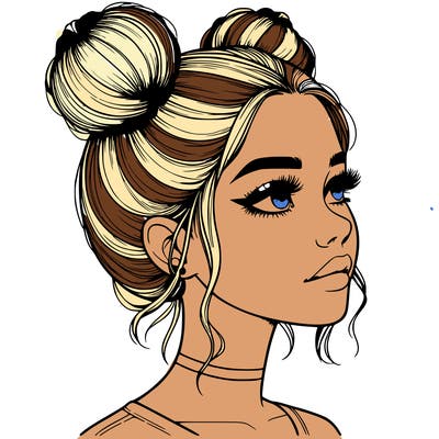 realistic girl with buns on the top of her head