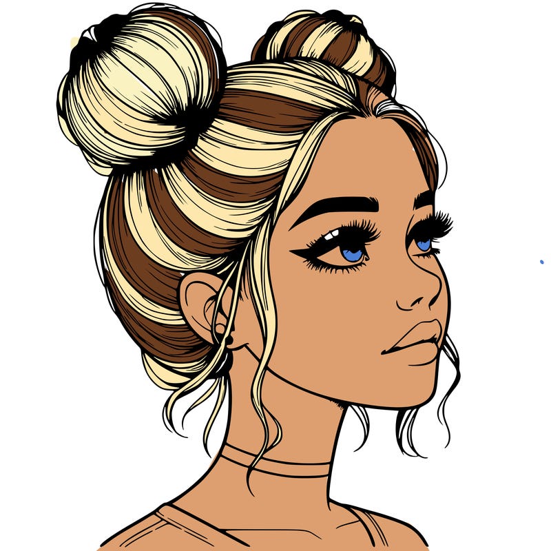 realistic girl with buns on the top of her head