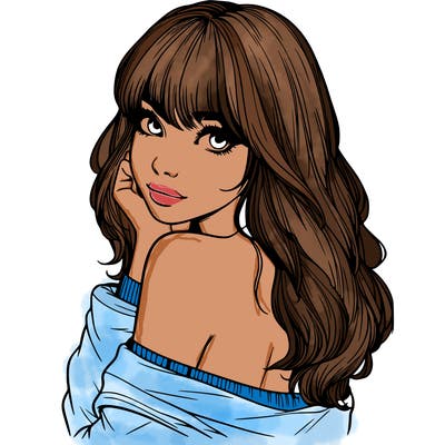 realistic girl with bangs looking over her shoulder