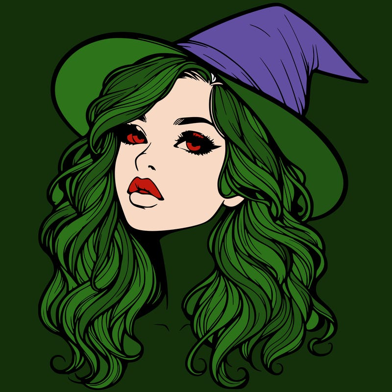realistic witch girl with wavy hair and lips