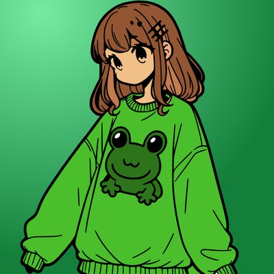 girl wearing frogging sweatshirt