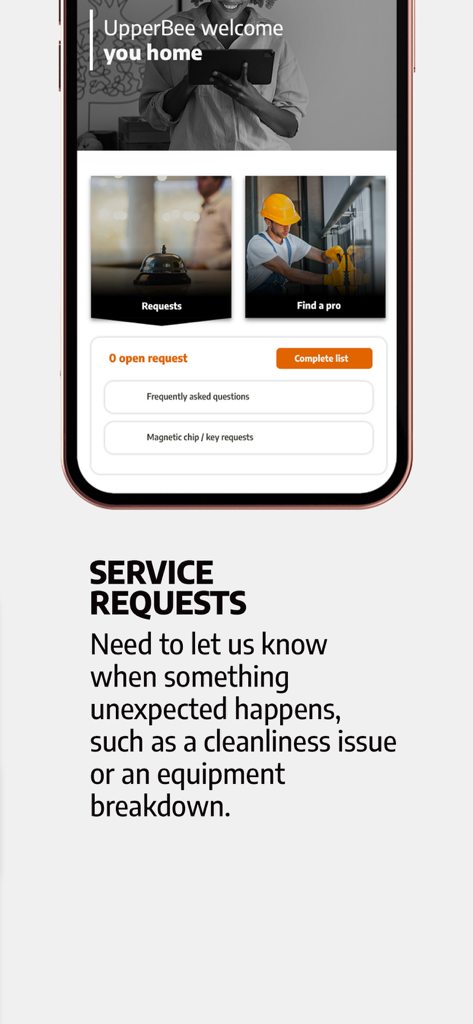 UpperBee - 住宅サービスリクエストとメンテナンスを管理するためのUpperBeeモバイルアプリインターフェース