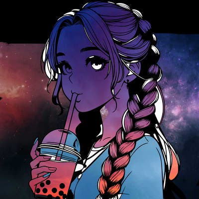 realistic girl with braided hair drinking boba