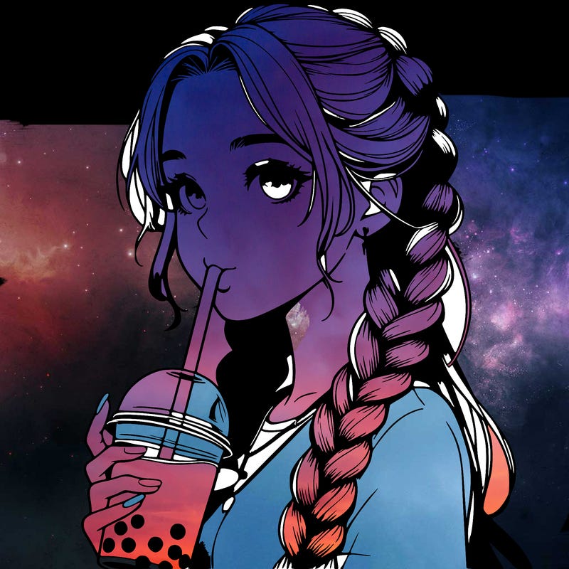 realistic girl with braided hair drinking boba