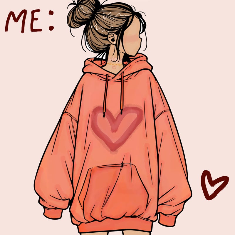 realistic girl with a oversized sweatshirt on and a bun