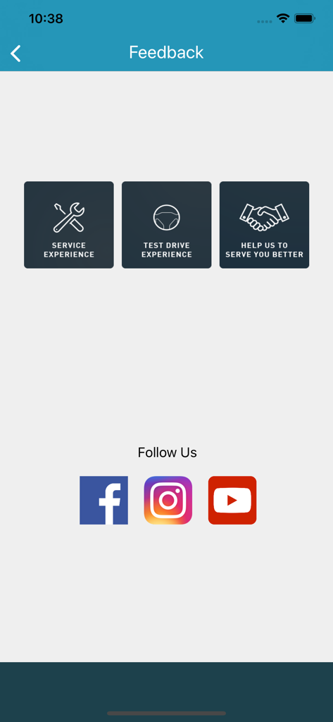 MyProton Official - A screenshot of the feedback screen in the MyProton Official app featuring service experience options and social media links