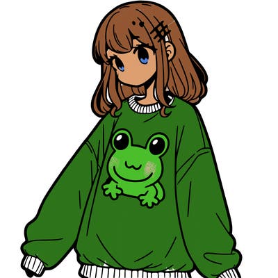 girl wearing frogging sweatshirt