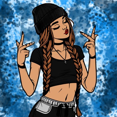 realistic teenage girl with braids and a beanie and crop top doing 🫶🏼
