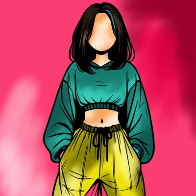 realistic girl faceless with baggy pants and a crop top