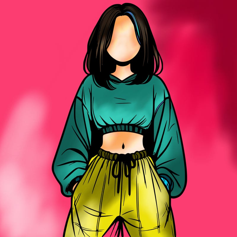 realistic girl faceless with baggy pants and a crop top