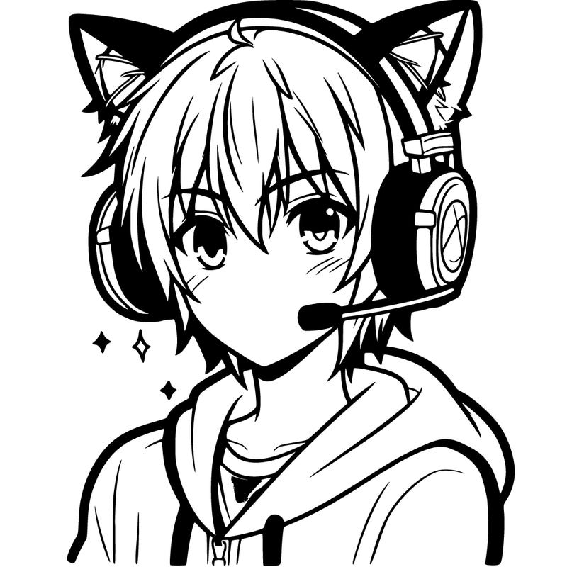 anime gamer boy with cat ear headset