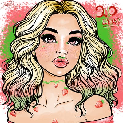 realistic girl with wavy hair and lips