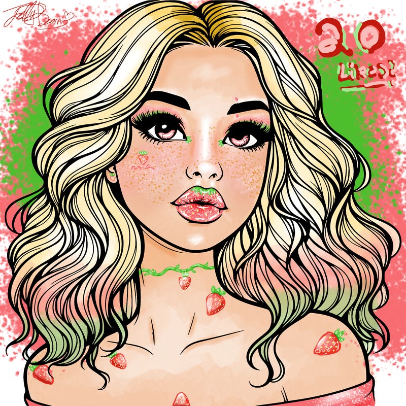 realistic girl with wavy hair and lips