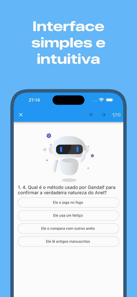 Quizada - A simple and intuitive mobile interface of the Quizada trivia app showing a Lord of the Rings question