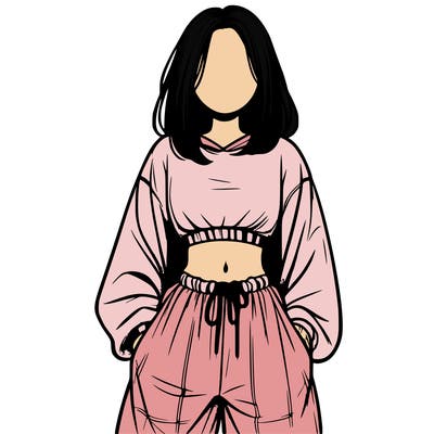 realistic girl faceless with baggy pants and a crop top