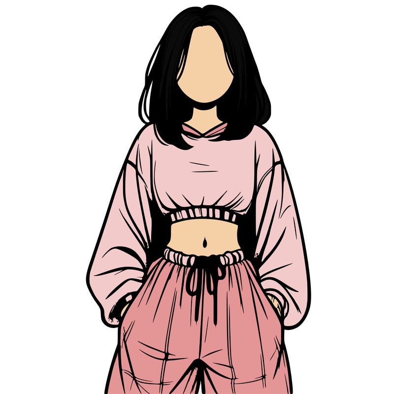 realistic girl faceless with baggy pants and a crop top