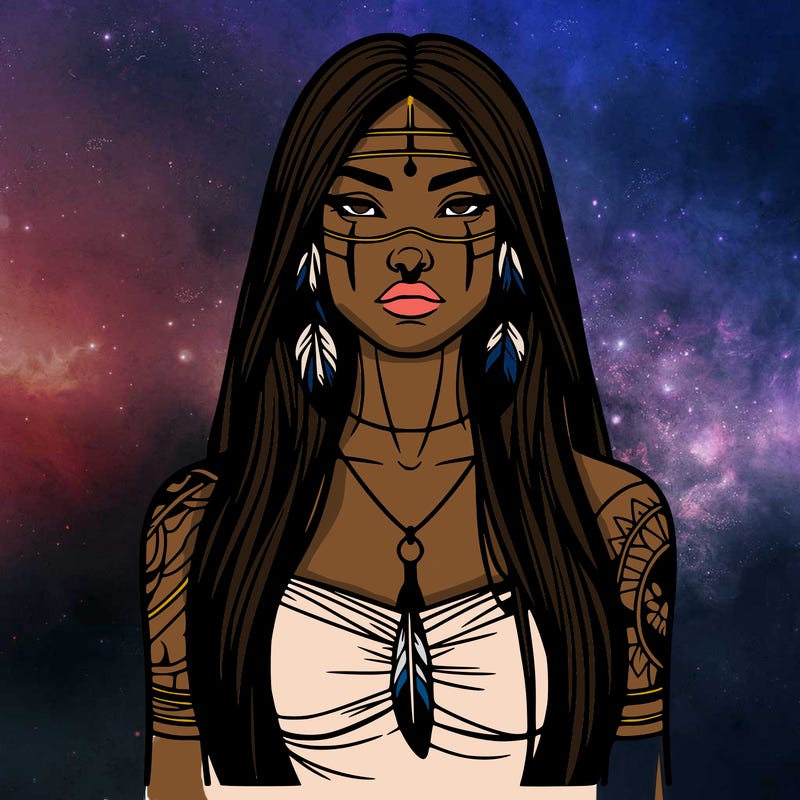 realistic native american woman gorgeous tall long hair and tattoos
