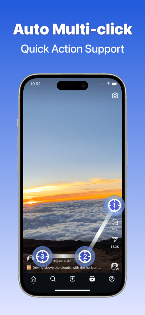OP Auto Clicker: Automatic Tap - OP Auto Clicker-Oberfläche, die den Multi-Target-Modus mit nummerierten automatisierten Tipppunkten auf einem mobilen Bildschirm zeigt.