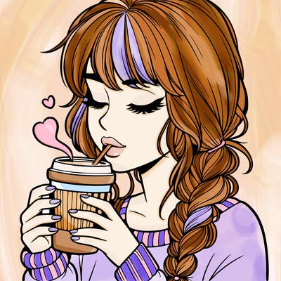 realistic girl drinking coffee