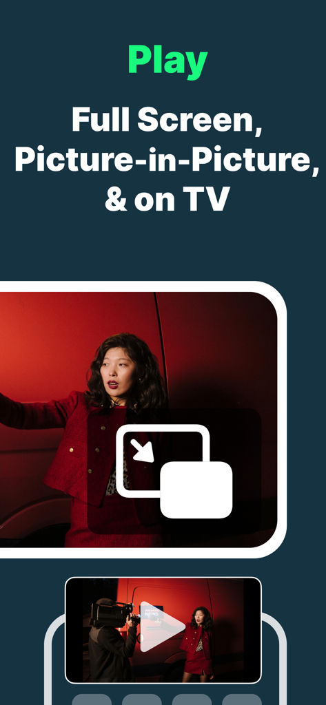 IPTV Player Live: M3U & Xtream - Interfaccia dell'app IPTV Player che mostra le opzioni di riproduzione picture-in-picture e a schermo intero su un dispositivo mobile