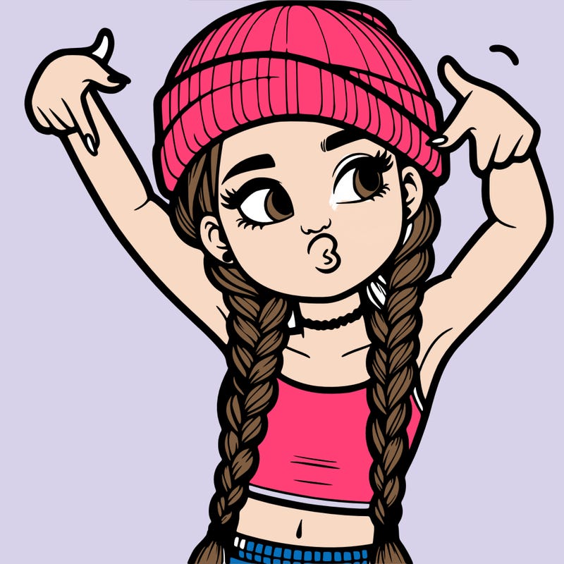 realistic teenage girl with braids and a beanie and crop top doing 🫶🏼