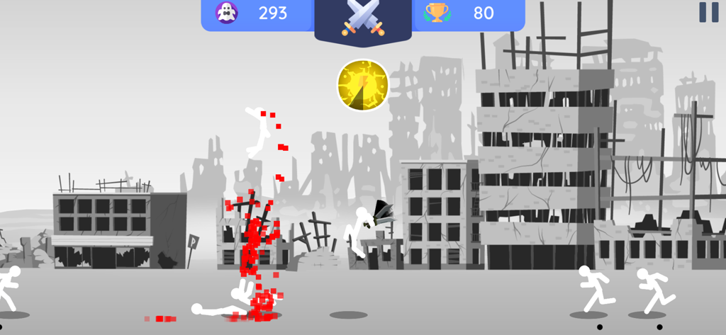Stick Gang War: City Battle - White stickman fighter battling enemies in a ruined urban environment