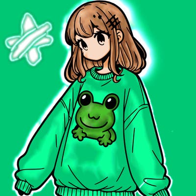 girl wearing frogging sweatshirt