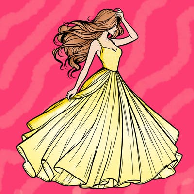 realistic woman with dress flowing in the wind