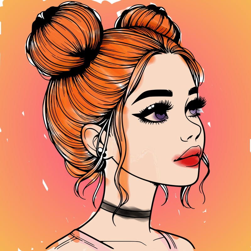 realistic girl with buns on the top of her head