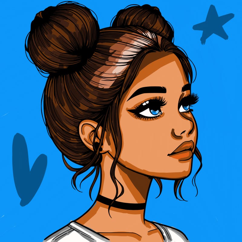 realistic girl with buns on the top of her head