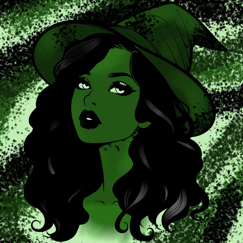 realistic witch girl with wavy hair and lips