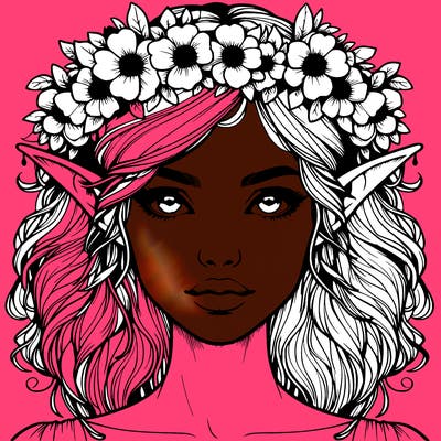 realistic female elf with flower crown