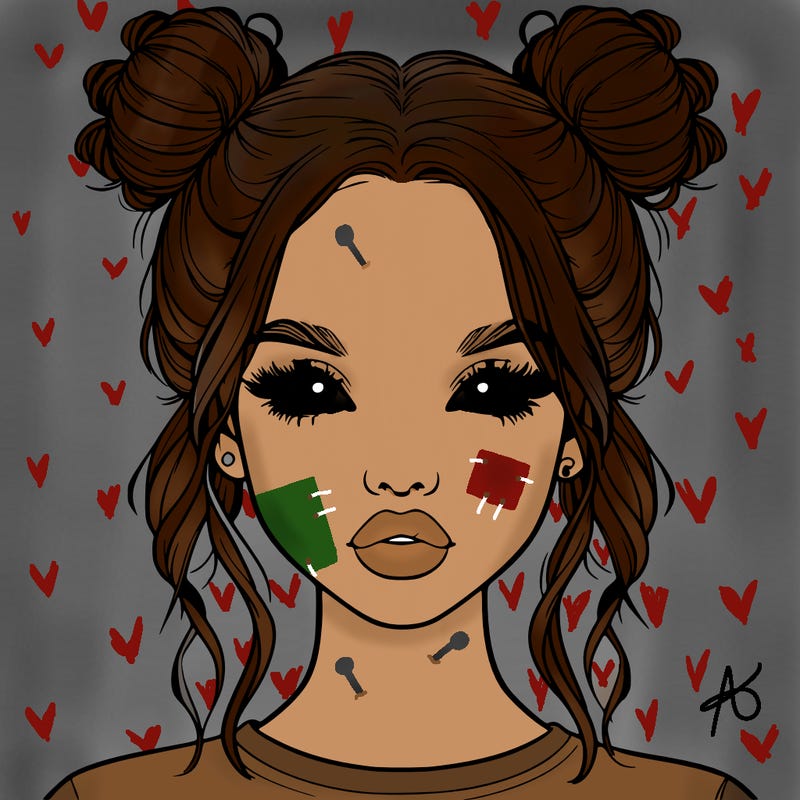 realistic girl with two buns in hair and lips