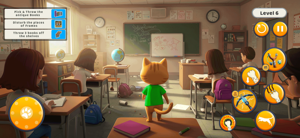Kitty Punch : Cat Simulator - An orange cat character stands in a classroom ready to cause mischief in Kitty Punch Cat Simulator.