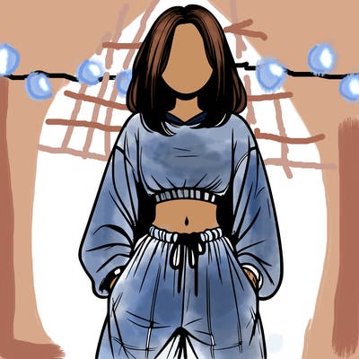 realistic girl faceless with baggy pants and a crop top